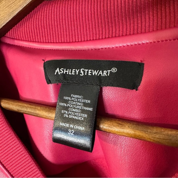 Ashley Stewart Plus Size Faux Leather Ruched Bomber Jacket Hot Pink Ruffle 32 5X - Picture 7 of 13